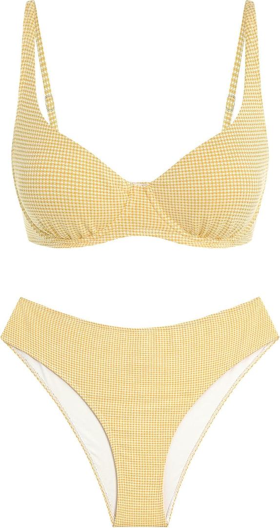 ZAFUL Womens Gingham Bikini Sets High Waisted Underwire Swimsuits Full Coverage Two Piece Swimwear Plaid Bathing Suits (Yellow, S)