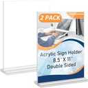 2 x PANDAMAN Acrylic Sign Stands 8.5 x 11 - 2 Pack Vertical Double Sided for Display, Plastic Flyer Holder for Picture Paper for Mall Office Home Store Restaurant