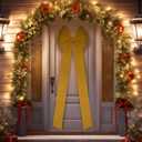 XunYee 82.6 x 27.5 Inch Christmas Extra Large Front Door Bow Decorations Giant Oversized Velvet Tree Bows Decorative with Long Streamers for Xmas Door Wreath Wall Porch Decorations(Khaki)