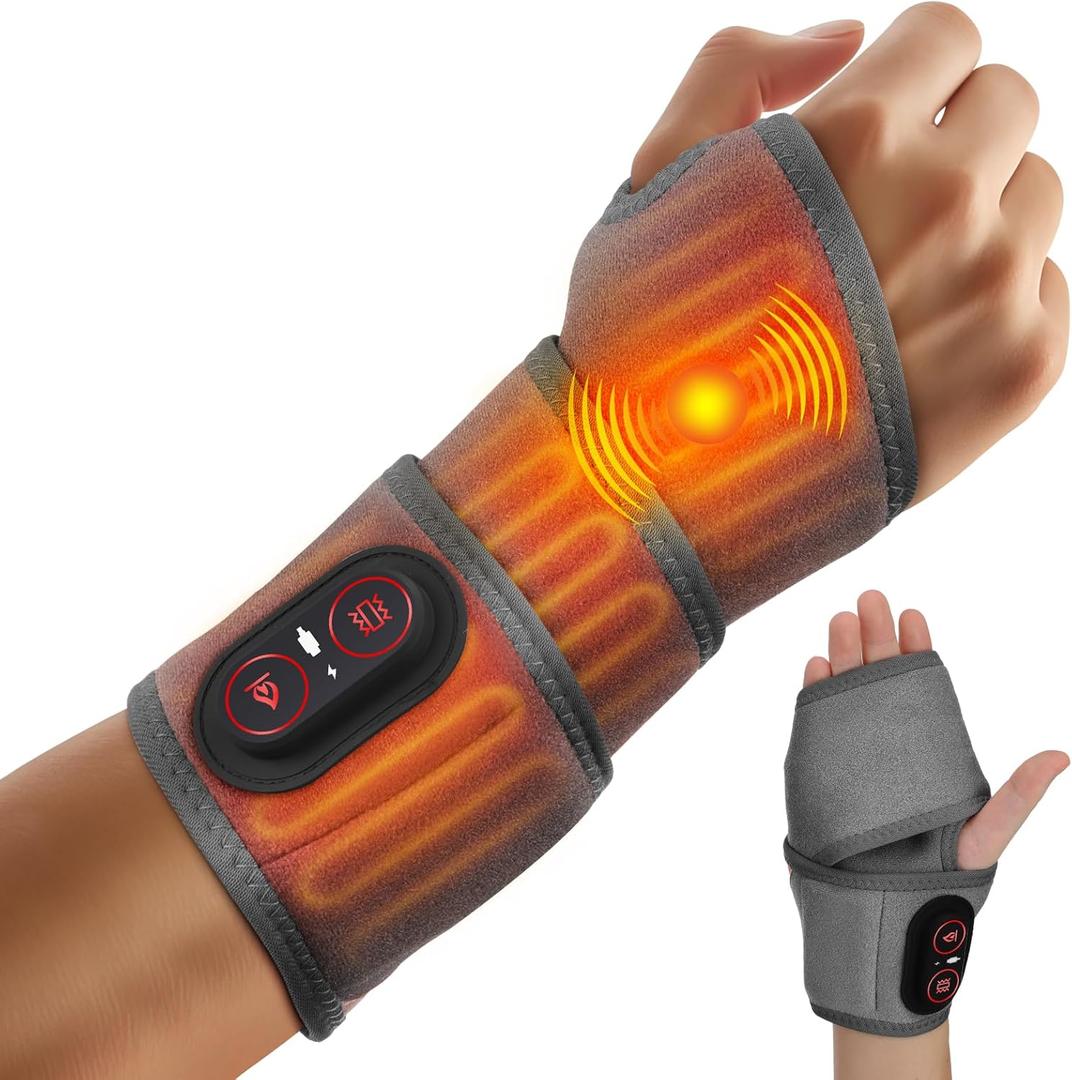 Cordless Wrist Massager for Carpal Tunnel Relief, Hand Massager with Heat, Heated Wrist Massager, Wrist Heating Pad for Pain Relief, Heated Wrist Wrap for Pain, With Red Light, 3 Heat & 3 Massage Modes, Black