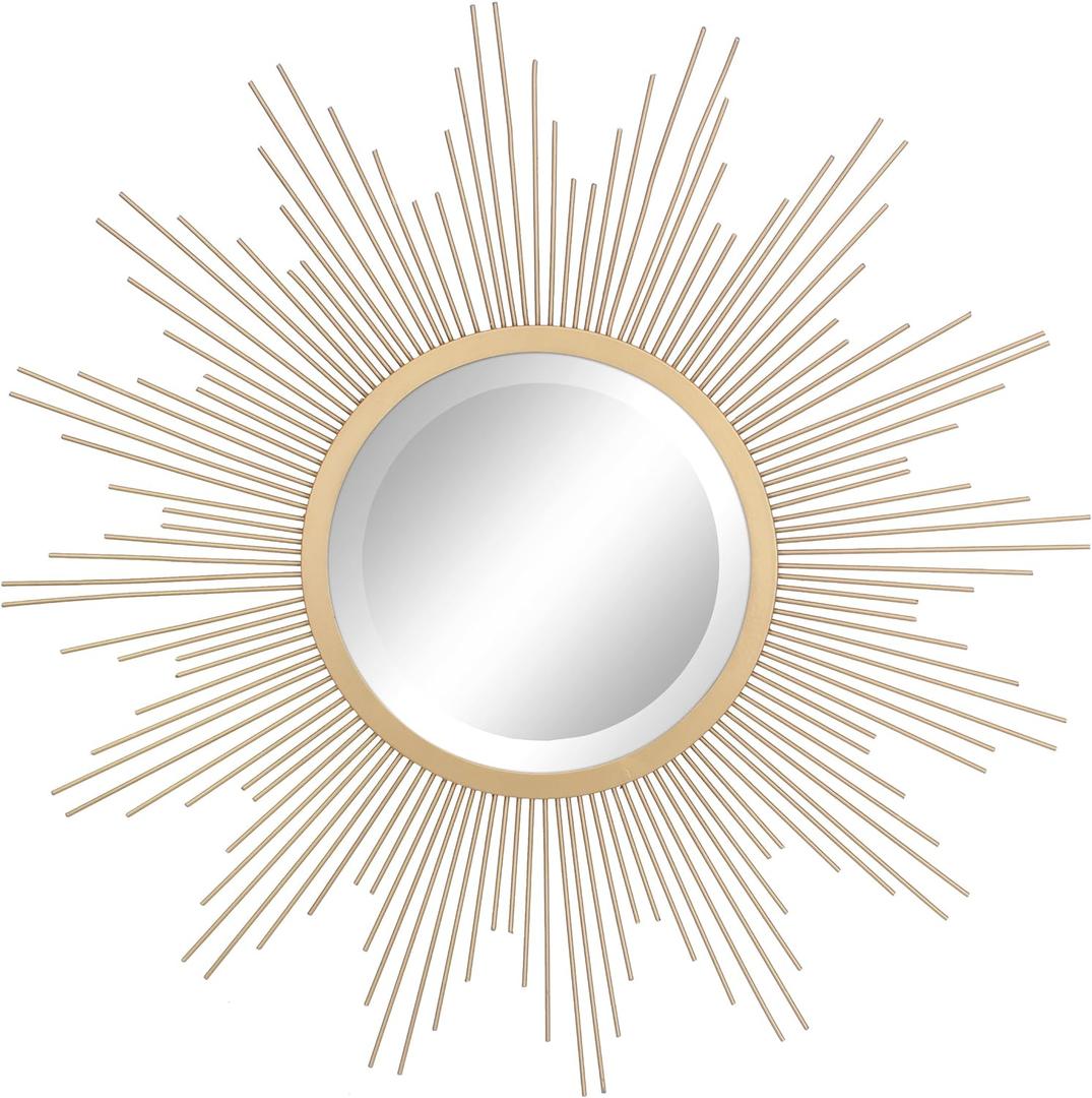 Stonebriar Round 23" Antique Gold Metal Starburst Hanging Wall Mirror with Attached Mounting Bracket, Decorative Decor for the Living Room, Bedroom, Bathroom, Hallway, and Entryway