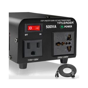 Yinleader 500W Voltage Transformer Power Converter(110V to 220V, 220V to 110V) Step Up/Down Converter 110/120 Volt - 220/240 Volt w/US Power Cord [300W Continuous Power]