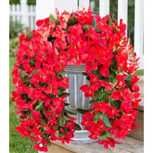 HyeFlora Bougainvillea Artificial Hanging Flowers Plants for Outdoors Decoration, 2pcs Red Fake Flowers Silk Bougainvillea Vines Realistic UV Resistant Faux Flowers for Outside Planters Porch Patio