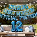 12th Birthday Decorations Blue for Boys, Official Pre-teen 12th Party Decoration, Blue Birthday Banner Silver Number 12 Star Foil Balloons Confetti Balloons for 12Year Old Boys(12th)