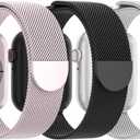 3 Pack Mesh Metal Band Compatible with Apple Watch Band 38mm 40mm 41mm, Stainless Steel Magnetic Loop Strap for iWatch Ultra 3 2 1 Series 11/10/9/8/SE/7/6/5/4/3 Men Women (J-Pink/Black/Silver)