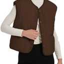 Lingjiazi Women's Fall Quilted Puffer Vest Sleeveless Winter Reversible Sherpa Fleece Jacket Outwear with Pockets, L