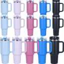 15 Pack 40 oz Tumbler with Handle Bulk and Detachable Leak proof Flip Straw Lid, Double Wall Vacuum Insulated Stainless Steel Tumbler for Laser engraving, Keep Cold and Hot, Mixed-1 (Cream,Rose Quartz,Purple,Black,Hot Pink)
