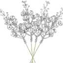 DearHouse 14 Pack Christmas Glitter Berries Stems, 7.8Inch Silver Artificial Christmas Picks for Christmas Tree Ornaments, DIY Xmas Wreath, Crafts, Holiday and Home Decor