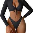 GORGLITTER Women's Long Sleeve Bathing Suit Rash Guard High Cut Bikini Sets 2 Piece Swimsuit Summer Beach Outfits 2026 (Black, L)