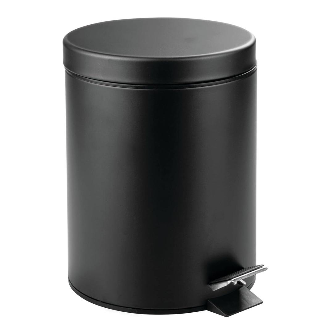 mDesign Pedal Bin  Metal Waste Bin with Pedal, Lid and Plastic Bucket Insert  Perfect for Bathroom, Kitchen, and Office  5 Litre Household Rubbish Bin with Ergonomic Design  Black