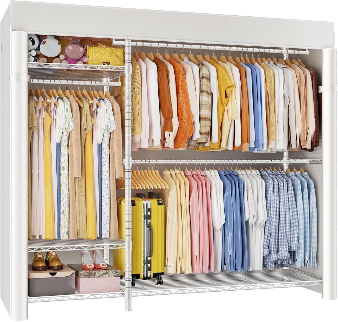 ULIFHOME Clothes Rack with Cover Covered Clothing Racks for Hanging Clothes, F7C Plus