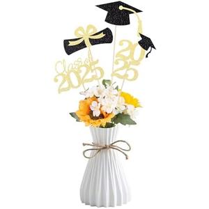 Class of 2025 Graduation Decoration Centerpieces for Tables, 2025 Graduation Table Double-Sided Toppers Party Centerpiece Sticks Party Supplies (16 PCS, Gold & Black)