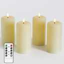 4 Packs Flameless Candles, Battery Operated Candles with Remote, Plastic LED Flickering Candles, Pillar Candles for Home Halloween Christmas Wedding Party D3 xH6 (Ivory)