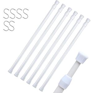 DeElf 6 Pack Tension Rods 28 to 48 Inches, Adjustable Spring Tension Rod for Window Curtain, Kitchen Cupboard Utensils, Closet, and Cabinet, White
