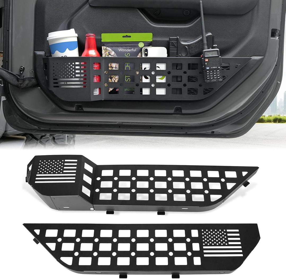 MAIKER Metal Front Door Storage Box, Door Side Insert Organizer Box Pockets for Replace Sagging Nets Compatible with 2018-2024 Jeep Wrangler JL JLU 4XE & 2020-2024 Gladiator JT(Black)