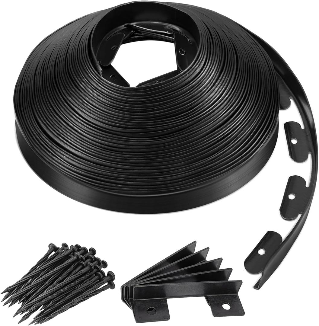 Landscape Edging 2 Inch Tall 100 FT, Garden Edging Border with 5 Pcs Connectors and 60 Pcs Anchoring Spikes for Garden Flower Beds Yard Lawn
