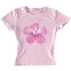 SOLY HUX Women's Floral Crop Top Summer Crew Neck Short Sleeve Cute Going Out T Shirts (Large)