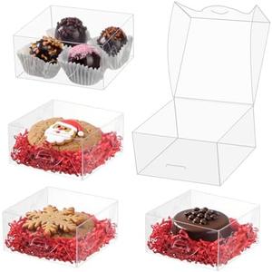 ROSPAKTEK 100 Pack Clear Chocolate Truffle Boxes (3¼x3¼x1½ Inches, for 4) - Fits Soap, Macarons,
