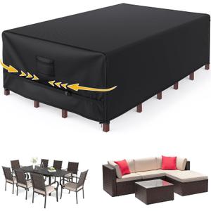 Patio Furniture Covers, Gorpche Outdoor Furniture Covers Waterproof, 108"L 82"W 28"H Tear-Resistant Patio Table and Chair Set Cover with Upgraded Fastener Windproof Buckle Straps, Heavy Duty, Black