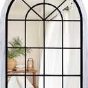 G-LEAF Arched Windowpane Wall Mirror 24"x36",Rustic Farmhouse Accent Mirror,Wood Framed Entry Mirror for Living Room,Bedroom,Kitchen (White)