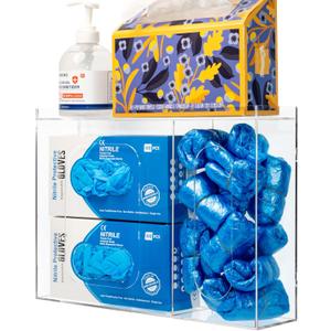 Acrylic Disposable Glove Holder for Wall Mount or Tabletop , Clear Glove Box Organizer Rack Dispenser with Lid for Tissues, Beard Cover, Face Masks, Bags,Hairnet and Shoe Covers