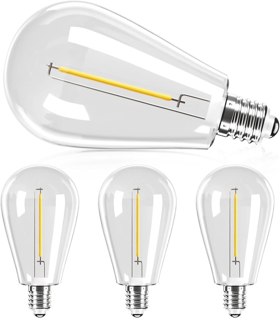addlon 4 Pack S11 Solar Replacement Bulbs, E12 24V Shatterproof Plastic LED Bulbs for Solar Outdoor String Lights