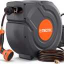 Upgraded Retractable Garden Hose Reel 1/2 inch x 155 ft Metal Bracket Wall-Mounted 9 Pattern Nozzle Any Length Lock Automatic Slow Return 180° Swivel UV Resistant Heavy Duty Hose Reels for Outside