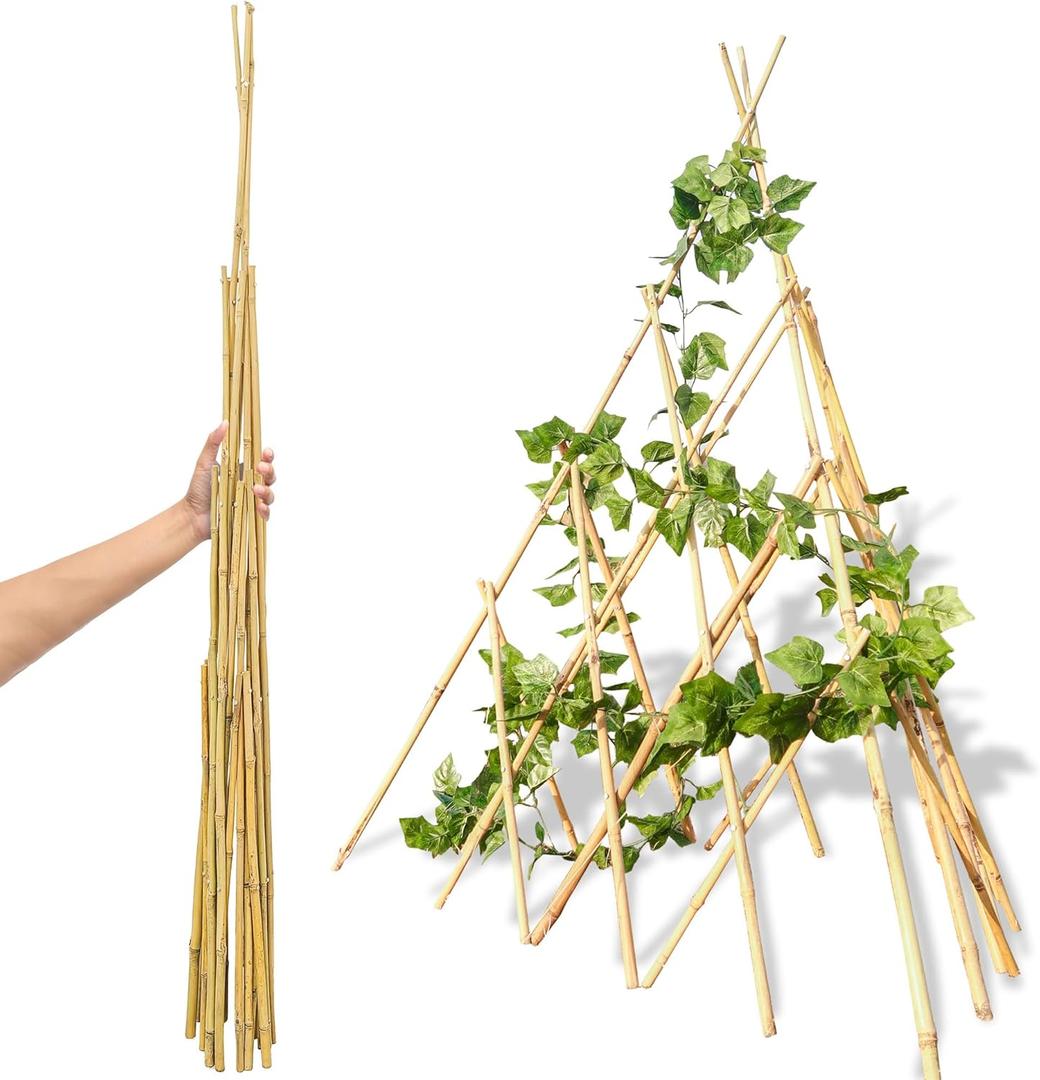 6ft Expandable Bamboo Teepee Trellis for Climbing Plants, Self-Standing Natural Bamboo Trellis for Plant Support, Folding Garden Trellis for Vines Flowers Vegetable Indoor Outdoor (70.8")