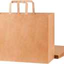 SUNCOLOR Brown Reusable Paper Bags with Handles - 50 Pack - 16x6x12 Inches - Large Shopping & Gift Bags - Kraft Construction