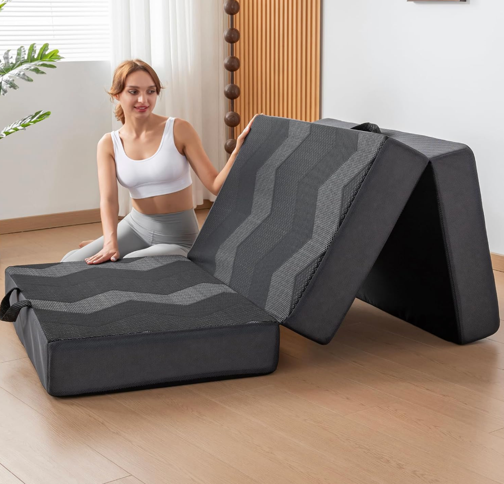 INGEROOM Foldable Mattress Queen - Memory Foam 6 inch Trifold Mattress for Camping, with Portable Handle, Non-Slip Folding Floor Bed Sofa for Guest Travel Yoga, Washable Breathable Cover