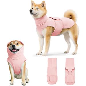 Dog Anxiety Calming Vest Adjustable Turtleneck Thunder Shirt Jacket for Fireworks, Separation, Vet Visits, Pet Hoodie for Large Medium Dogs (Pink)