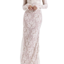 Medium Size Women Vintage Cream Lace Maxi Dress Romantic Long Sleevees Lace Bodycon Dress