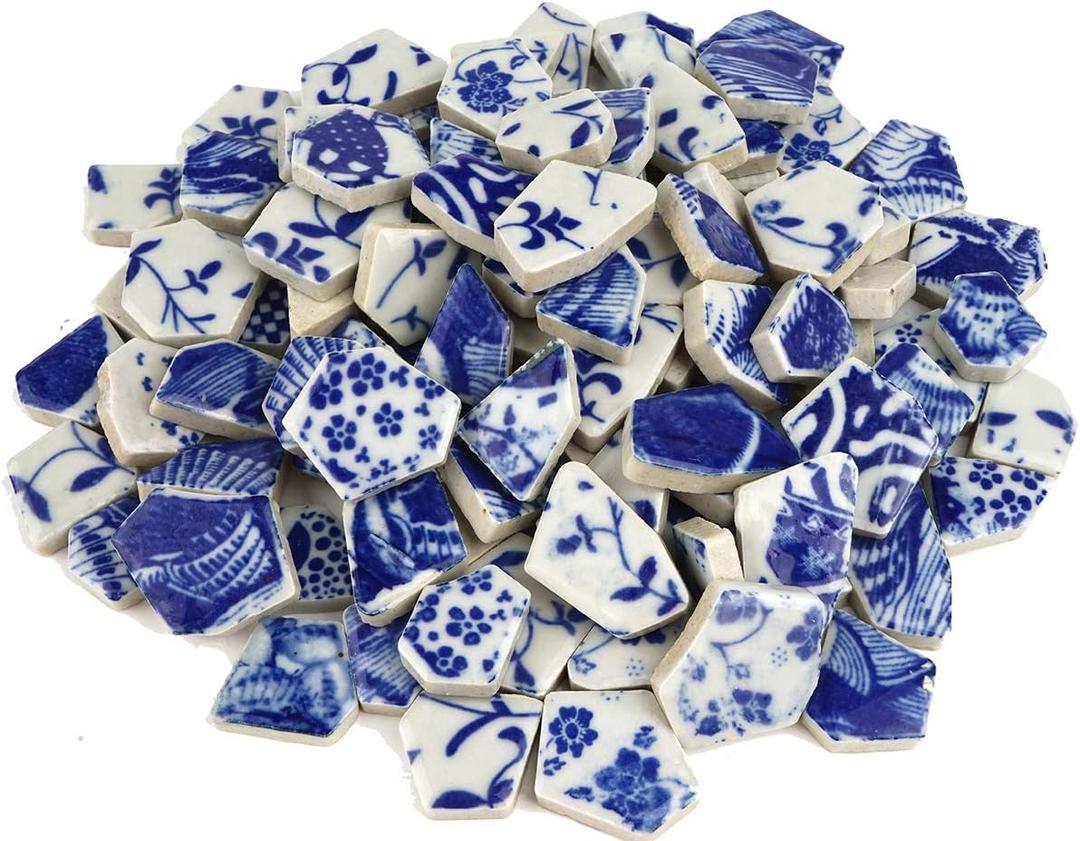 Lanyani Broken Ceramic China Tiles Assortment Blue and White Porcelain Pieces for Mosaic Craft, Cover 11x11 inches (Mixed-2)