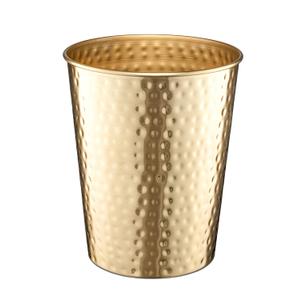 Monarch Abode Metal Bathroom Trash Can – Waste Basket for Bedroom, Office Desk, & Dorm, Hand Hammered, Durable Decorative Brushed Gold Small Trash Can Bathroom Garbage Bin Wastebasket