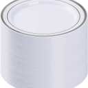 BESTVIP 100PCS Silver Plastic Plates, 10.25 Inch Disposable Dinner Plate Party with Silver Rim for Christmas, Thanksgiving, Heavy Duty Disposable Plastic Plates for Party, Wedding and Birthday, Events