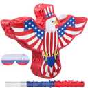 Hicarer Patriotic Piata with Red White Blue Piata Stick Blindfold and Pentagram for Adult Memorial Day 4th of July Independence Day Patriotic Party Decorations Supplies(Eagle)