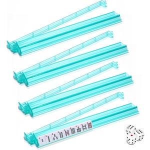 Mahjong Racks with Pushers All-in-One Tile Rack & Pusher, Acrylic Mahjong Rack and Pusher Combo, Modern American Mahjong Tile Racks 4PC (Green), 18.9 x 3.1 x 1.2 inch
