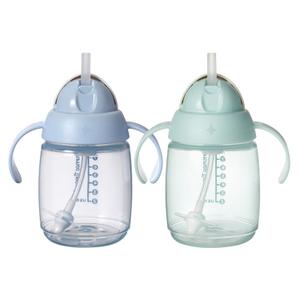Tommee Tippee Starter Weighted Straw Baby & Toddler 10oz Sippy Cup for 6 Months+, with Silicone Weighted Straw and Easy-Hold Handles, BPA Free, Blue & Green, Pack of 2