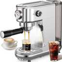 Espresso Machine with Milk Frother, 20 Bar High Pressure Professional Espresso Maker Automatic, Compact Stainless Steel Coffee Machine for Cappuccino, Latte, Gift for Coffee Lover, Dad or Mom, Silver