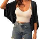 GRACE KARIN Summer Cropped Cardigan for Women 2026 Batwing Sleeve Crochet Bolero Shrug Sweaters Lightweight Beach Boho Kimono Black Small
