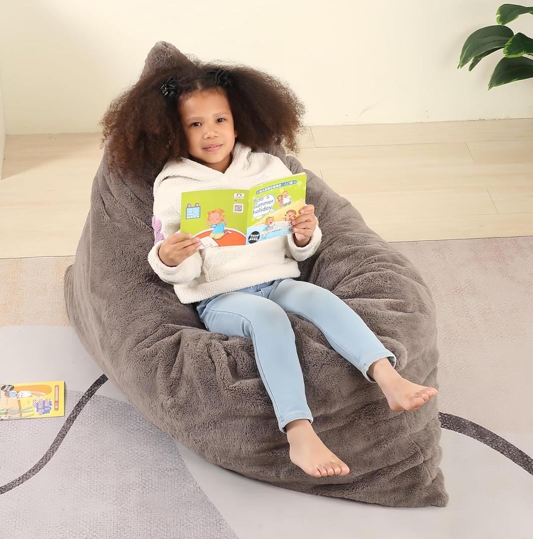 MOMCAYWEX 3-in-1 Kids Bean Bag Chair, Gaint Pillow Mattress for Kids, 35" x 50" x 10", Dark Brown