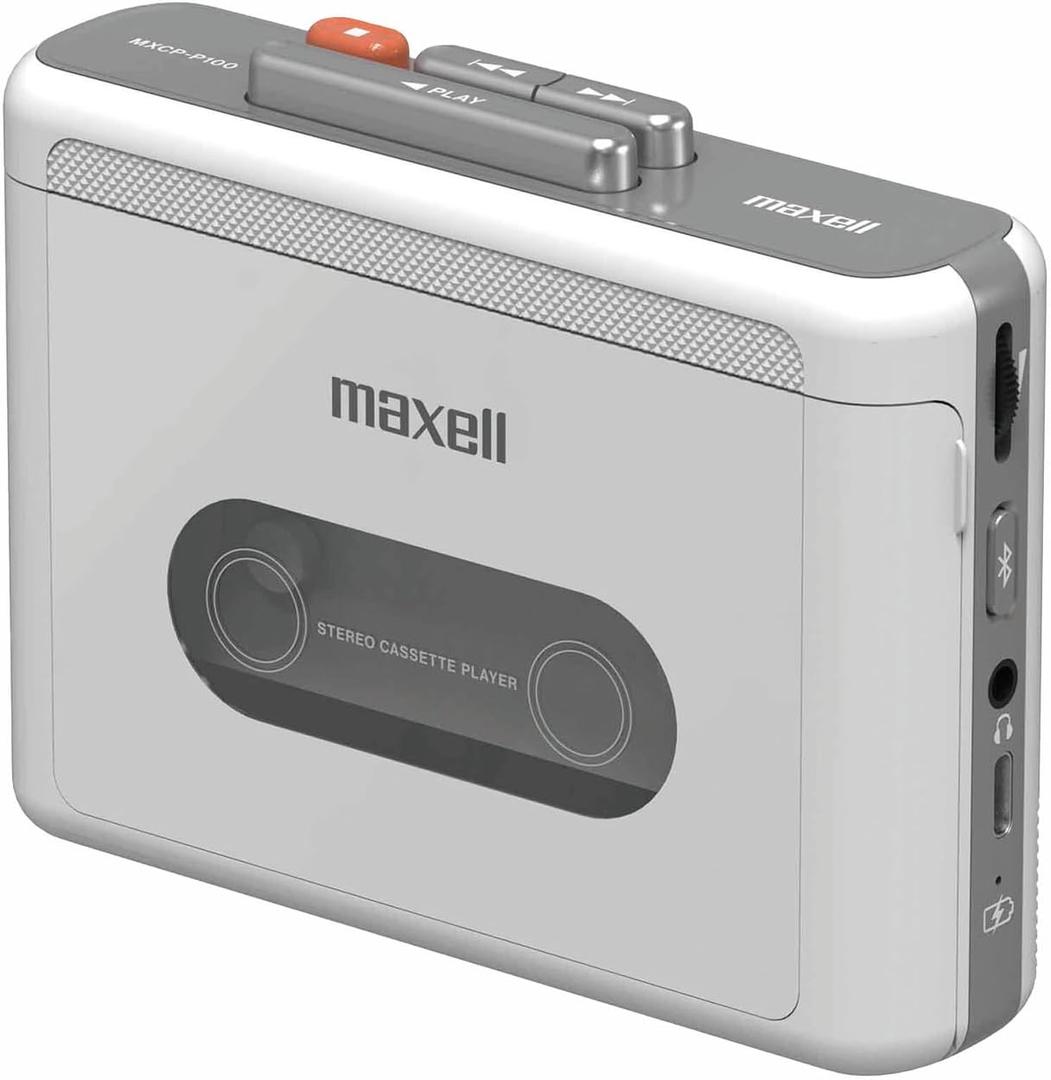 Maxell Wireless Cassette Player - 11 Hours Bluetooth Playtime, Optional Headphone Jack, USB-C Fast Charge - 197312