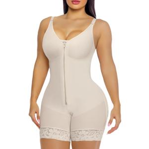 YIANNA Fajas Colombianas Moldeadoras Postpartum Shapewear for Women Tummy Control Butt Lifter Body Shaper with Zipper Crotch (Medium, Beige)