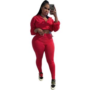 Uni Clau Women 2 Piece Outfits Tracksuit Drawstring Long Sleeve Zip Up Crop Jacket with Bodycon Pant Set Sweatsuit Clothes (Large, Red)