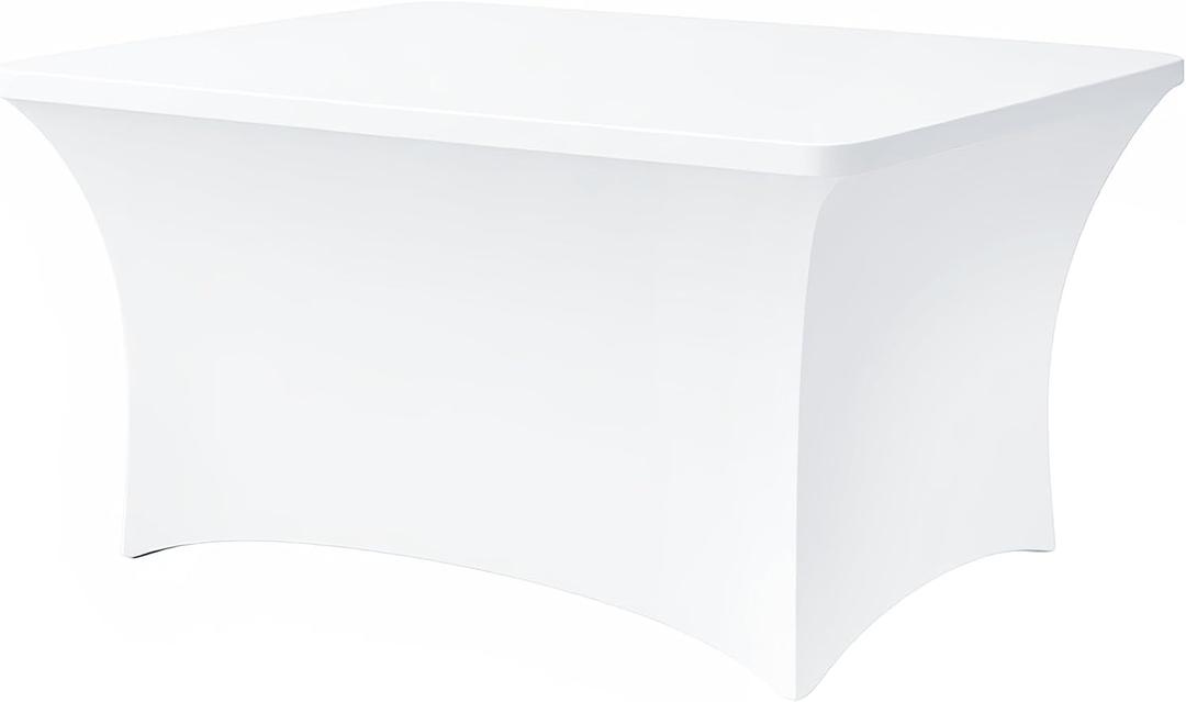4FT White Table Cloth - 1 Pack, Fitted Stretch Rectangle Spandex Tablecloth, Washable Table Cover for Party, Dining, Wedding, Banquet and Festival(Black, 30" x 48")