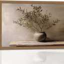 Framed for Living Room Rustic Olive Branch Still Life Wall Art Minimalist Botanical Plant Vase Painting, Rustic Farmhouse Neutral Still Life Print Picture for Living Room Bedroom Office 16x24in