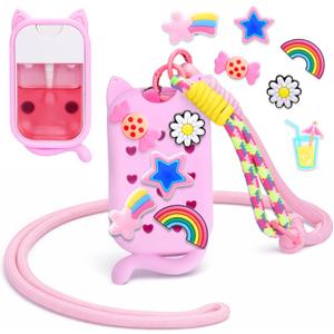 Mity rain Hand Sanitizer Spray Case Compatible With Touchland, Cute Silicone Hand Sanitizer Holder Keychain with 4 Charms, Portable Refillable Sanitizer Accessory, Gift for Women And Teens