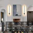 LED Wireless Wall Sconce with Remote Control, Dimmable/350 Rotate/Timing/USB Rechargeable Battery Powered Indoor Wall Lamps, 23.6 inch Black Wall Lights Set of Two for Hallway, Living Room, Bedroom