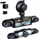360 Full View Dash Cam Front and Rear Inside, 4 Channel Dashcam 1080P Full HD Dash Camera for Cars with Infrared Lamps Night Vision G-Sensor, Parking Mode, 64GB SD Card Car Accessories