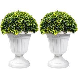 Sunnyglade 2 PCS 17" Artificial Plastic Boxwood Ball Tree, Faux Potted Decorative Topiary Plant, UV Resistant Fake Plant in Pot for Home Gate Indoor Outdoor Patio Office Decor